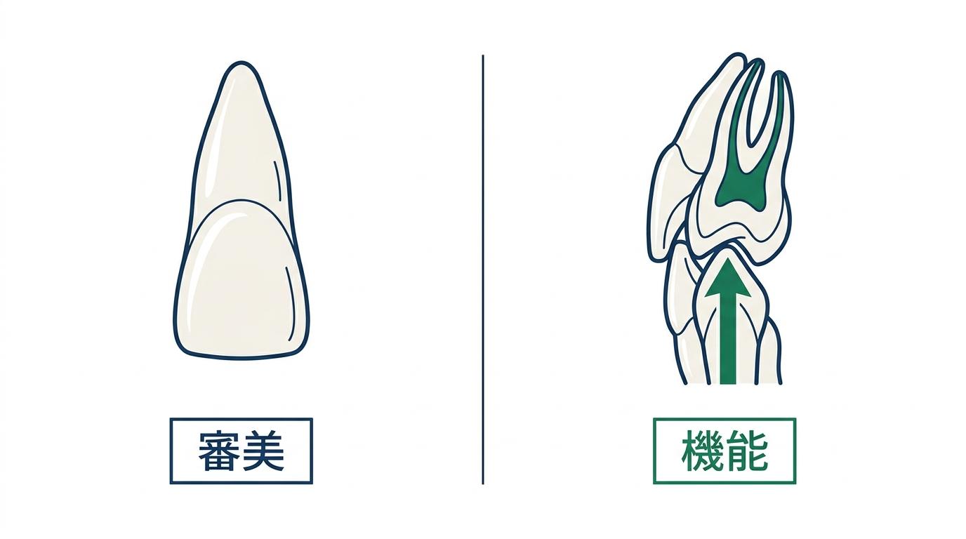 前歯の治療で審美性と機能性がどちらも重要な理由の図解